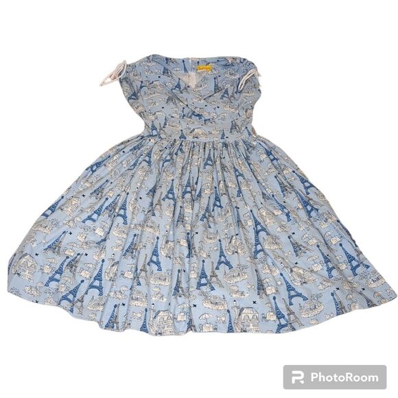 BERNIE DEXTER - Rare Vintage Retro Blue Paris Print Dress, Pin-up Style, M - Picture 3 of 6